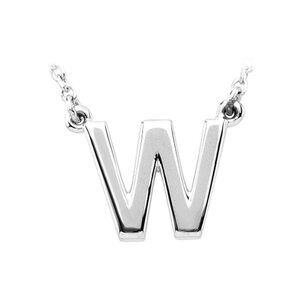 14K White Gold, Kendall Collection, Block Initial W Necklace, 16 Inch